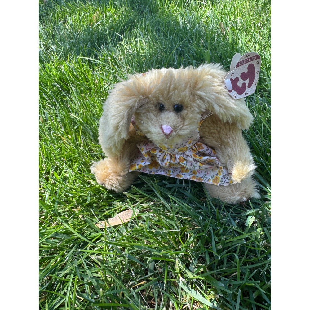 Ty Attic Treasures Shelby the Bunny Plush Tan in Floral Dress 1993 Vintage - Picture 6 of 6